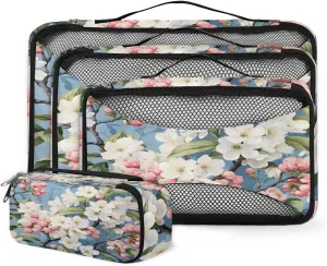 4 Set Packing Cubes for Suitcases, Travel Essentials for Carry on Luggage, Colorful Flowers Suitcase Organizers for Clothes Shoes Toiletries Travel Accessories in 4 Sizes - Graffiti Flowers