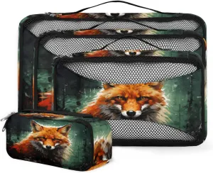 4 Set Packing Cubes for Suitcases, Travel Essentials for Carry on Luggage, Colorful Fox Suitcase Organizers for Clothes Shoes Toiletries Travel Accessories in 4 Sizes - Graffiti Fox