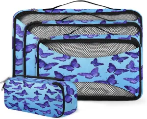 4 Set Packing Cubes for Suitcases, Travel Essentials for Carry on Luggage, Dreamy Butterfly Suitcase Organizers for Clothes Shoes Toiletries Travel Accessories in 4 Sizes - Watercolor Butterfly