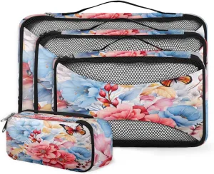 4 Set Packing Cubes for Suitcases, Travel Essentials for Carry on Luggage, Dreamy Flower Suitcase Organizers for Clothes Shoes Toiletries Travel Accessories in 4 Sizes - Mystical Flower