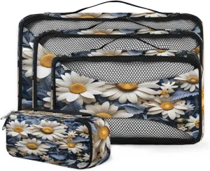 4 Set Packing Cubes for Suitcases, Travel Essentials for Carry on Luggage, Dreamy Flower Suitcase Organizers for Clothes Shoes Toiletries Travel Accessories in 4 Sizes - Oil Painting Flower