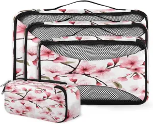 4 Set Packing Cubes for Suitcases, Travel Essentials for Carry on Luggage, Dreamy Flowers Suitcase Organizers for Clothes Shoes Toiletries Travel Accessories in 4 Sizes - Ethnic Flowers