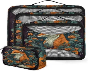 4 Set Packing Cubes for Suitcases, Travel Essentials for Carry on Luggage, Dreamy Fox Suitcase Organizers for Clothes Shoes Toiletries Travel Accessories in 4 Sizes - Lovely Fox