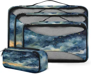 4 Set Packing Cubes for Suitcases, Travel Essentials for Carry on Luggage, Dreamy Galaxy Suitcase Organizers for Clothes Shoes Toiletries Travel Accessories in 4 Sizes - Fantastic Galaxy