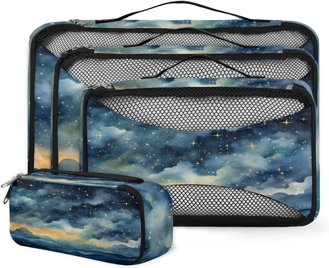4 Set Packing Cubes for Suitcases, Travel Essentials for Carry on Luggage, Dreamy Galaxy Suitcase Organizers for Clothes Shoes Toiletries Travel Accessories in 4 Sizes - Fantastic Galaxy