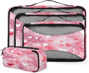 4 Set Packing Cubes for Suitcases, Travel Essentials for Carry on Luggage, Dreamy Heart Suitcase Organizers for Clothes Shoes Toiletries Travel Accessories in 4 Sizes - Red Heart