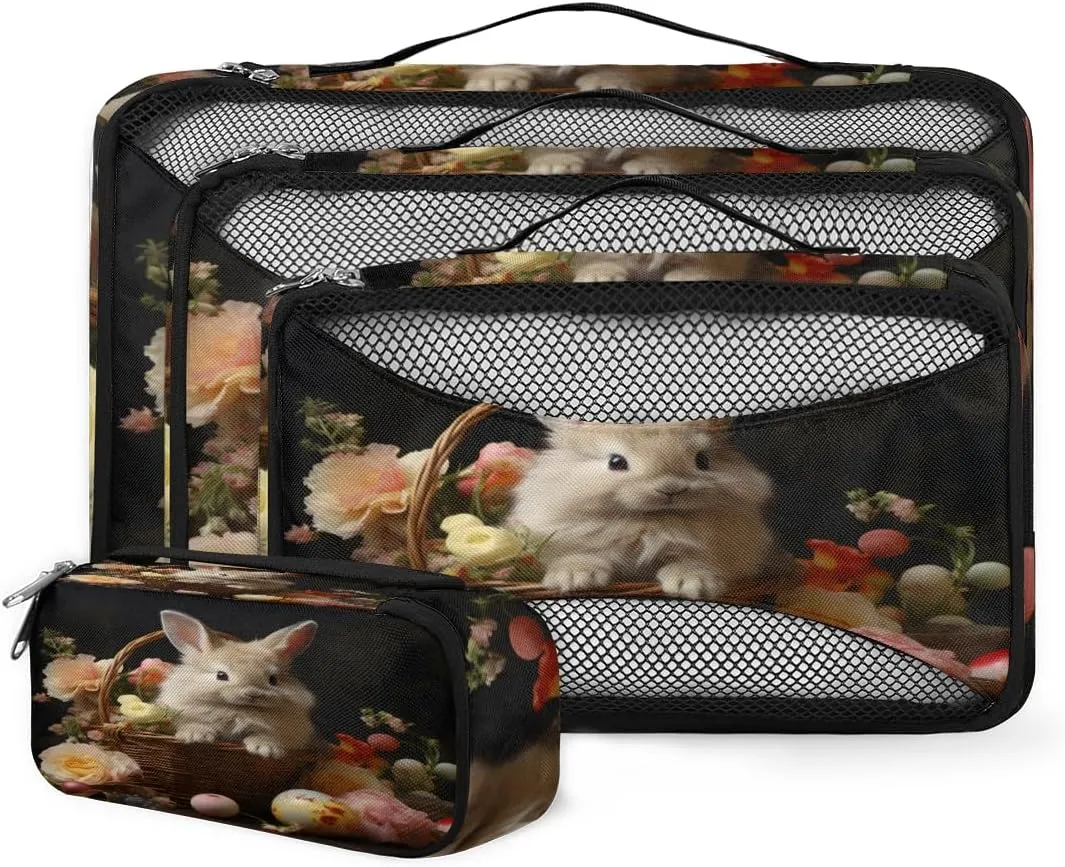 4 Set Packing Cubes for Suitcases, Travel Essentials for Carry on Luggage, East Bunny Suitcase Organizers for Clothes Shoes Toiletries Travel Accessories in 4 Sizes - Graffiti Rabbit