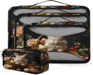 4 Set Packing Cubes for Suitcases, Travel Essentials for Carry on Luggage, East Bunny Suitcase Organizers for Clothes Shoes Toiletries Travel Accessories in 4 Sizes - Graffiti Rabbit