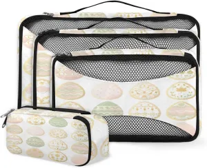 4 Set Packing Cubes for Suitcases, Travel Essentials for Carry on Luggage, Easter Egg Suitcase Organizers for Clothes Shoes Toiletries Travel Accessories in 4 Sizes - Oil Painting Floral