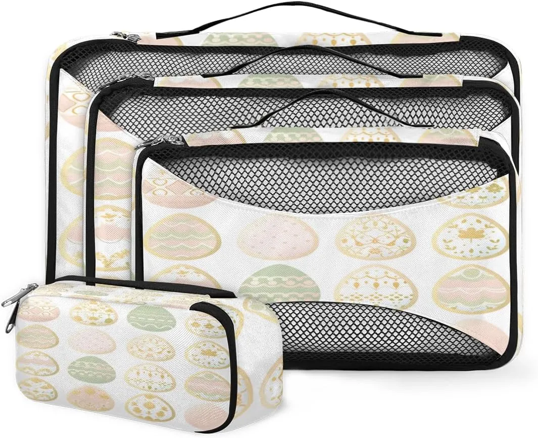 4 Set Packing Cubes for Suitcases, Travel Essentials for Carry on Luggage, Easter Egg Suitcase Organizers for Clothes Shoes Toiletries Travel Accessories in 4 Sizes - Oil Painting Floral