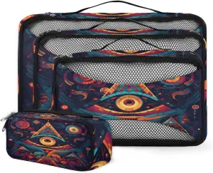 4 Set Packing Cubes for Suitcases, Travel Essentials for Carry on Luggage, Ethnic Aztec Suitcase Organizers for Clothes Shoes Toiletries Travel Accessories in 4 Sizes - Sacred Eye