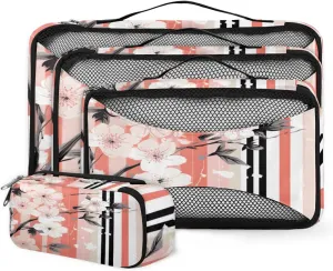 4 Set Packing Cubes for Suitcases, Travel Essentials for Carry on Luggage, Ethnic Flowers Suitcase Organizers for Clothes Shoes Toiletries Travel Accessories in 4 Sizes - Lively Flowers