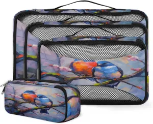 4 Set Packing Cubes for Suitcases, Travel Essentials for Carry on Luggage, Fantastic Bird Suitcase Organizers for Clothes Shoes Toiletries Travel Accessories in 4 Sizes - Romantic Bird