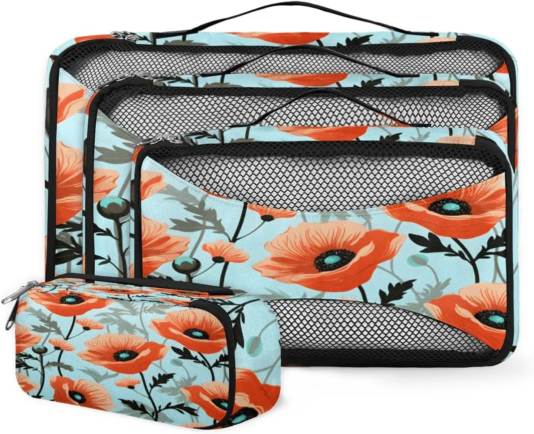 4 Set Packing Cubes for Suitcases, Travel Essentials for Carry on Luggage, Fantastic Flowers Suitcase Organizers for Clothes Shoes Toiletries Travel Accessories in 4 Sizes - Beautiful Flowers