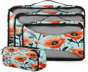 4 Set Packing Cubes for Suitcases, Travel Essentials for Carry on Luggage, Fantastic Flowers Suitcase Organizers for Clothes Shoes Toiletries Travel Accessories in 4 Sizes - Beautiful Flowers