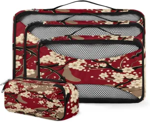 4 Set Packing Cubes for Suitcases, Travel Essentials for Carry on Luggage, Fantastic Flowers Suitcase Organizers for Clothes Shoes Toiletries Travel Accessories in 4 Sizes - Modern Flowers