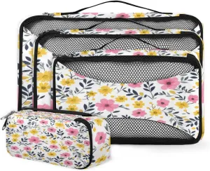 4 Set Packing Cubes for Suitcases, Travel Essentials for Carry on Luggage, Fantastic Flowers Suitcase Organizers for Clothes Shoes Toiletries Travel Accessories in 4 Sizes - Romantic Flowers