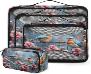 4 Set Packing Cubes for Suitcases, Travel Essentials for Carry on Luggage, Flower Bird Suitcase Organizers for Clothes Shoes Toiletries Travel Accessories in 4 Sizes - Holly Fruit