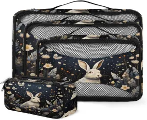 4 Set Packing Cubes for Suitcases, Travel Essentials for Carry on Luggage, Flowers Bunny Suitcase Organizers for Clothes Shoes Toiletries Travel Accessories in 4 Sizes - Graffiti Rabbit
