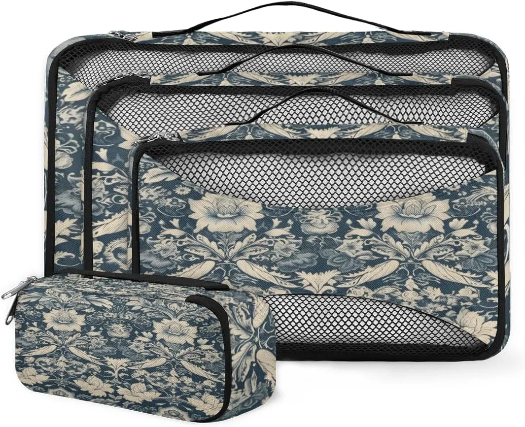 4 Set Packing Cubes for Suitcases, Travel Essentials for Carry on Luggage, Flowers Suitcase Organizers for Clothes Shoes Toiletries Travel Accessories in 4 Sizes - Ethnic Artistic Grunge