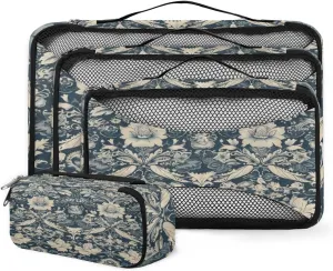 4 Set Packing Cubes for Suitcases, Travel Essentials for Carry on Luggage, Flowers Suitcase Organizers for Clothes Shoes Toiletries Travel Accessories in 4 Sizes - Ethnic Artistic Grunge