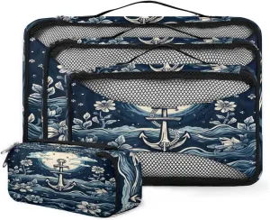 4 Set Packing Cubes for Suitcases, Travel Essentials for Carry on Luggage, Flowers Suitcase Organizers for Clothes Shoes Toiletries Travel Accessories in 4 Sizes - Ocean Sea