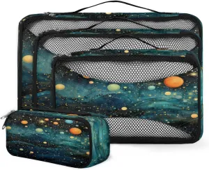 4 Set Packing Cubes for Suitcases, Travel Essentials for Carry on Luggage, Glitter Galaxy Suitcase Organizers for Clothes Shoes Toiletries Travel Accessories in 4 Sizes - Universe Galaxy