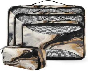 4 Set Packing Cubes for Suitcases, Travel Essentials for Carry on Luggage, Glitter Marble Suitcase Organizers for Clothes Shoes Toiletries Travel Accessories in 4 Sizes - Abstract Marble