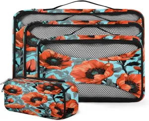 4 Set Packing Cubes for Suitcases, Travel Essentials for Carry on Luggage, Glowing Flowers Suitcase Organizers for Clothes Shoes Toiletries Travel Accessories in 4 Sizes - Beautiful Flowers
