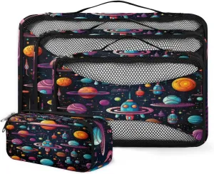 4 Set Packing Cubes for Suitcases, Travel Essentials for Carry on Luggage, Glowing Galaxy Suitcase Organizers for Clothes Shoes Toiletries Travel Accessories in 4 Sizes - Artistic Galaxy
