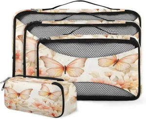 4 Set Packing Cubes for Suitcases, Travel Essentials for Carry on Luggage, Gorgeous Butterfly Suitcase Organizers for Clothes Shoes Toiletries Travel Accessories in 4 Sizes - Dreamy Butterfly