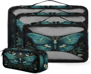4 Set Packing Cubes for Suitcases, Travel Essentials for Carry on Luggage, Gorgeous Butterfly Suitcase Organizers for Clothes Shoes Toiletries Travel Accessories in 4 Sizes - Gothic Butterfly
