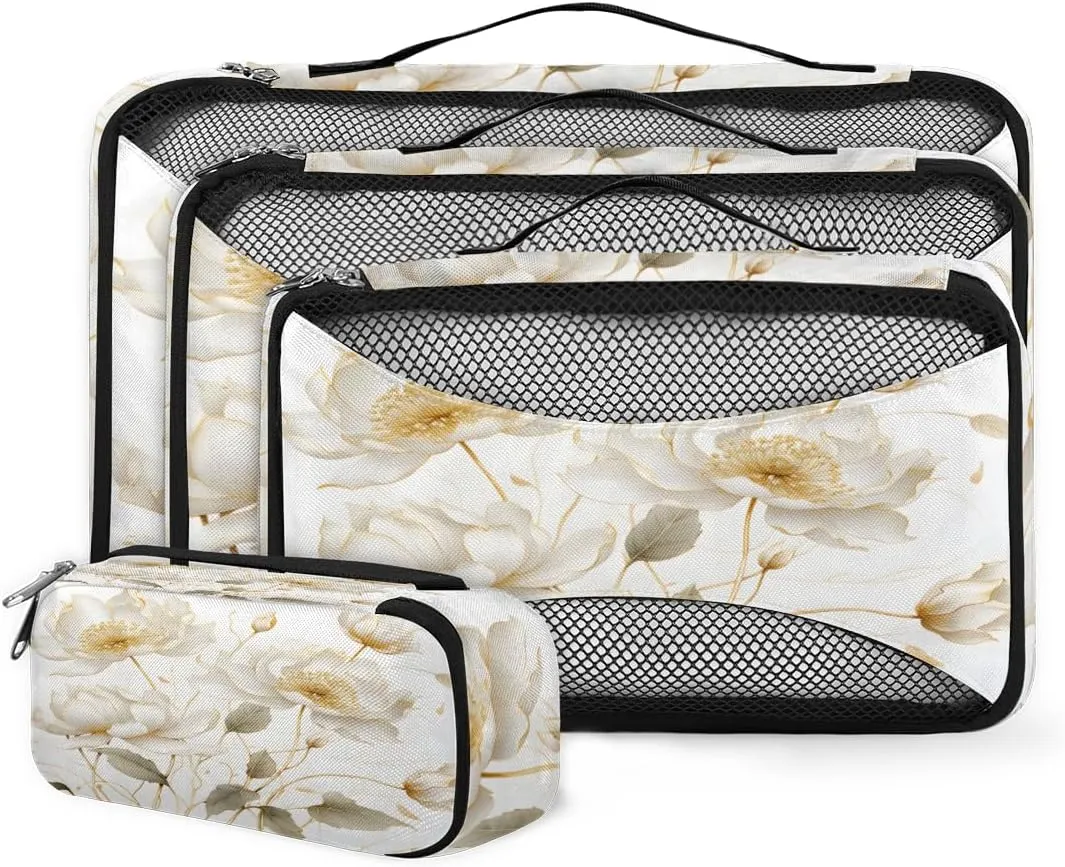 4 Set Packing Cubes for Suitcases, Travel Essentials for Carry on Luggage, Graffiti Flower Suitcase Organizers for Clothes Shoes Toiletries Travel Accessories in 4 Sizes - Mystical Flower