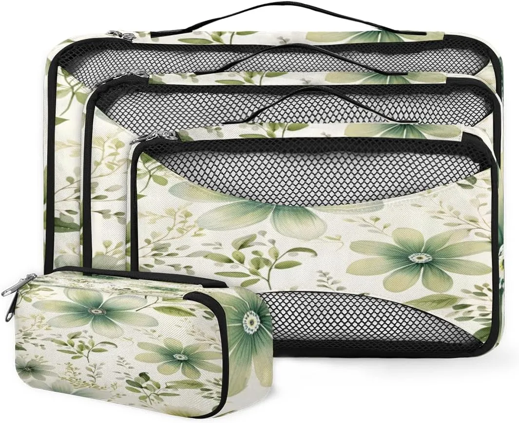 4 Set Packing Cubes for Suitcases, Travel Essentials for Carry on Luggage, Graffiti Flowers Suitcase Organizers for Clothes Shoes Toiletries Travel Accessories in 4 Sizes - Ethnic Flowers