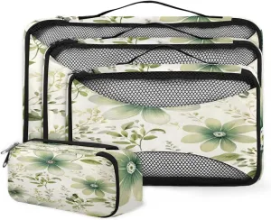 4 Set Packing Cubes for Suitcases, Travel Essentials for Carry on Luggage, Graffiti Flowers Suitcase Organizers for Clothes Shoes Toiletries Travel Accessories in 4 Sizes - Ethnic Flowers