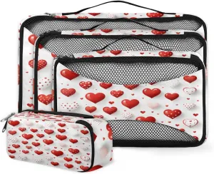 4 Set Packing Cubes for Suitcases, Travel Essentials for Carry on Luggage, Graffiti Heart Suitcase Organizers for Clothes Shoes Toiletries Travel Accessories in 4 Sizes - Dreamy Heart