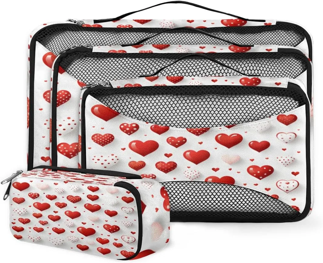4 Set Packing Cubes for Suitcases, Travel Essentials for Carry on Luggage, Graffiti Heart Suitcase Organizers for Clothes Shoes Toiletries Travel Accessories in 4 Sizes - Dreamy Heart