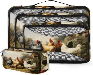 4 Set Packing Cubes for Suitcases, Travel Essentials for Carry on Luggage, Hen Suitcase Organizers for Clothes Shoes Toiletries Travel Accessories in 4 Sizes - Cock Rooster