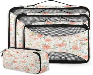 4 Set Packing Cubes for Suitcases, Travel Essentials for Carry on Luggage, Lively Flowers Suitcase Organizers for Clothes Shoes Toiletries Travel Accessories in 4 Sizes - Fantastic Flowers