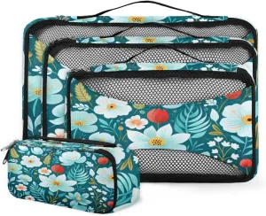 4 Set Packing Cubes for Suitcases, Travel Essentials for Carry on Luggage, Lively Flowers Suitcase Organizers for Clothes Shoes Toiletries Travel Accessories in 4 Sizes - Watercolor Flowers