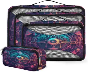 4 Set Packing Cubes for Suitcases, Travel Essentials for Carry on Luggage, Magic Circle Suitcase Organizers for Clothes Shoes Toiletries Travel Accessories in 4 Sizes - Sacred Geometry