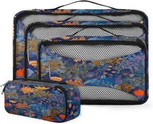 4 Set Packing Cubes for Suitcases, Travel Essentials for Carry on Luggage, Magical Flowers Suitcase Organizers for Clothes Shoes Toiletries Travel Accessories in 4 Sizes - Abstract Flowers