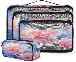 4 Set Packing Cubes for Suitcases, Travel Essentials for Carry on Luggage, Magical Flowers Suitcase Organizers for Clothes Shoes Toiletries Travel Accessories in 4 Sizes - Retro Flowers