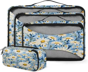 4 Set Packing Cubes for Suitcases, Travel Essentials for Carry on Luggage, Modern Flowers Suitcase Organizers for Clothes Shoes Toiletries Travel Accessories in 4 Sizes - Lively Flowers