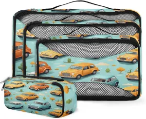 4 Set Packing Cubes for Suitcases, Travel Essentials for Carry on Luggage, Modern Truck Suitcase Organizers for Clothes Shoes Toiletries Travel Accessories in 4 Sizes - Cartoon Truck
