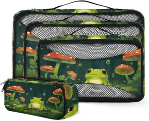 4 Set Packing Cubes for Suitcases, Travel Essentials for Carry on Luggage, Mushroom Suitcase Organizers for Clothes Shoes Toiletries Travel Accessories in 4 Sizes - Lovely Frog