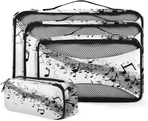 4 Set Packing Cubes for Suitcases, Travel Essentials for Carry on Luggage, Mysterious Music Symbol Suitcase Organizers for Clothes Shoes Toiletries Travel Accessories in 4 Sizes - Beat Notes