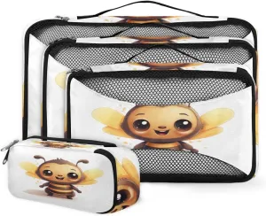 4 Set Packing Cubes for Suitcases, Travel Essentials for Carry on Luggage, Mystical Bee Suitcase Organizers for Clothes Shoes Toiletries Travel Accessories in 4 Sizes - Cute Bee