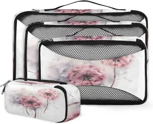 4 Set Packing Cubes for Suitcases, Travel Essentials for Carry on Luggage, Mystical Dandelion Suitcase Organizers for Clothes Shoes Toiletries Travel Accessories in 4 Sizes - Watercolor Dandelion