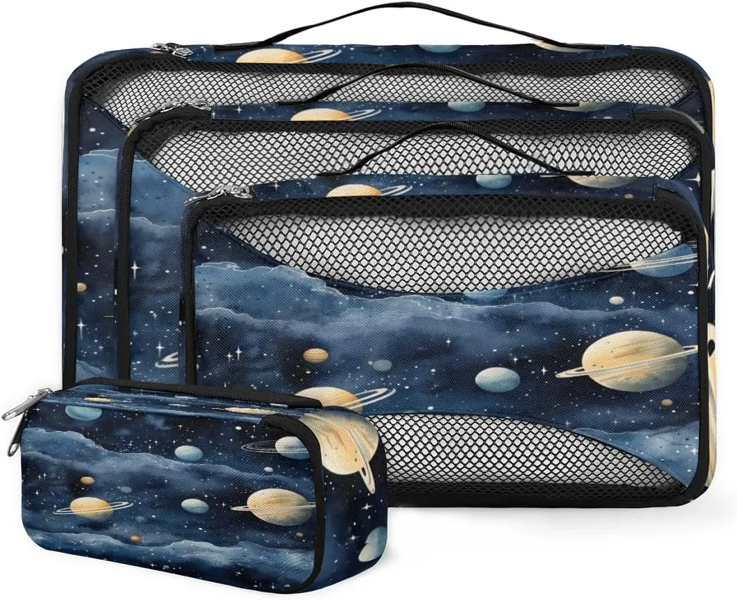 4 Set Packing Cubes for Suitcases, Travel Essentials for Carry on Luggage, Mystical Galaxy Suitcase Organizers for Clothes Shoes Toiletries Travel Accessories in 4 Sizes - Glitter Galaxy